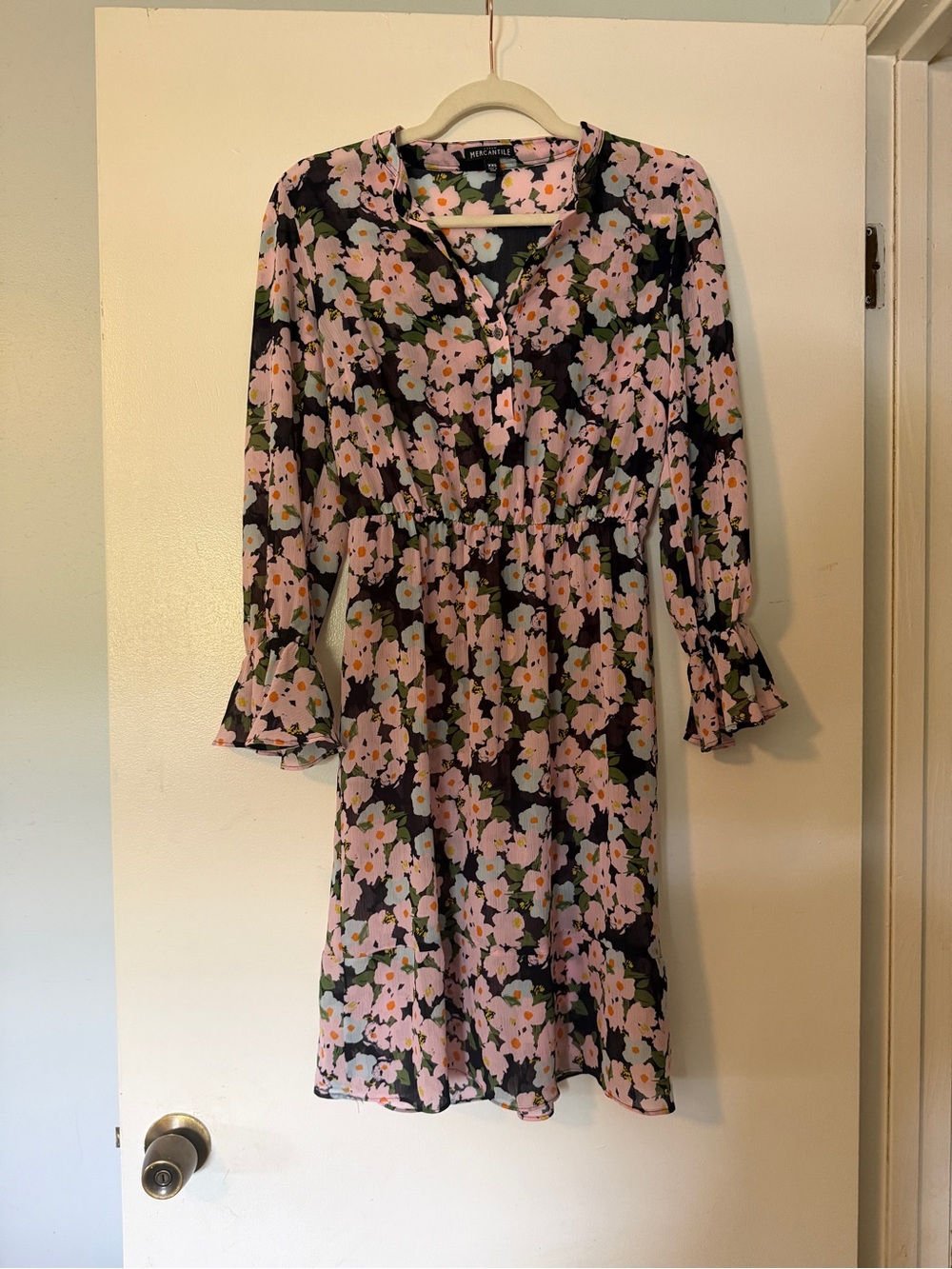 J. Crew Mercantile Pink Floral Long-Sleeve Dress, Size XXS